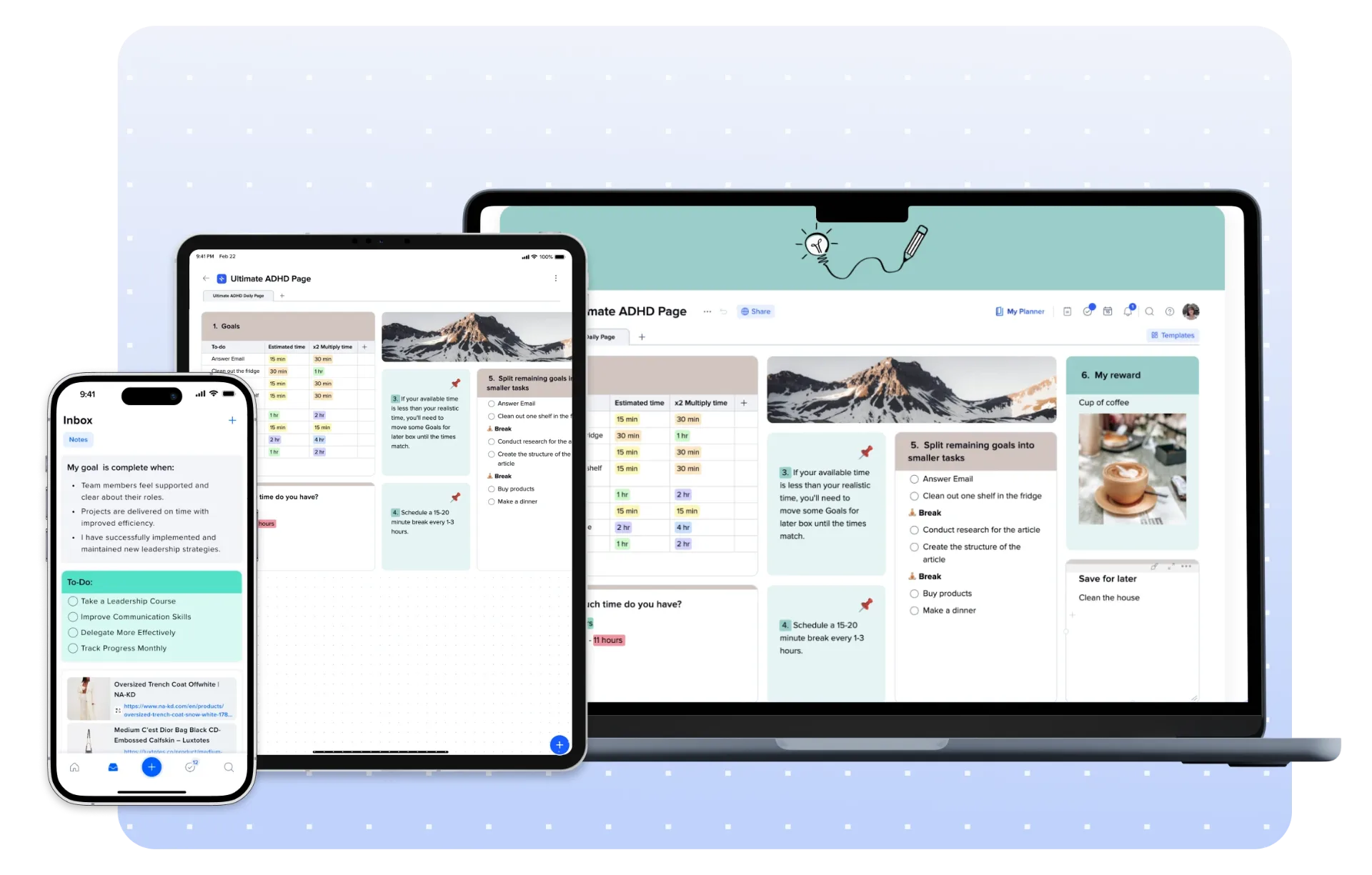 ADHD toolkit app shown on multiple devices